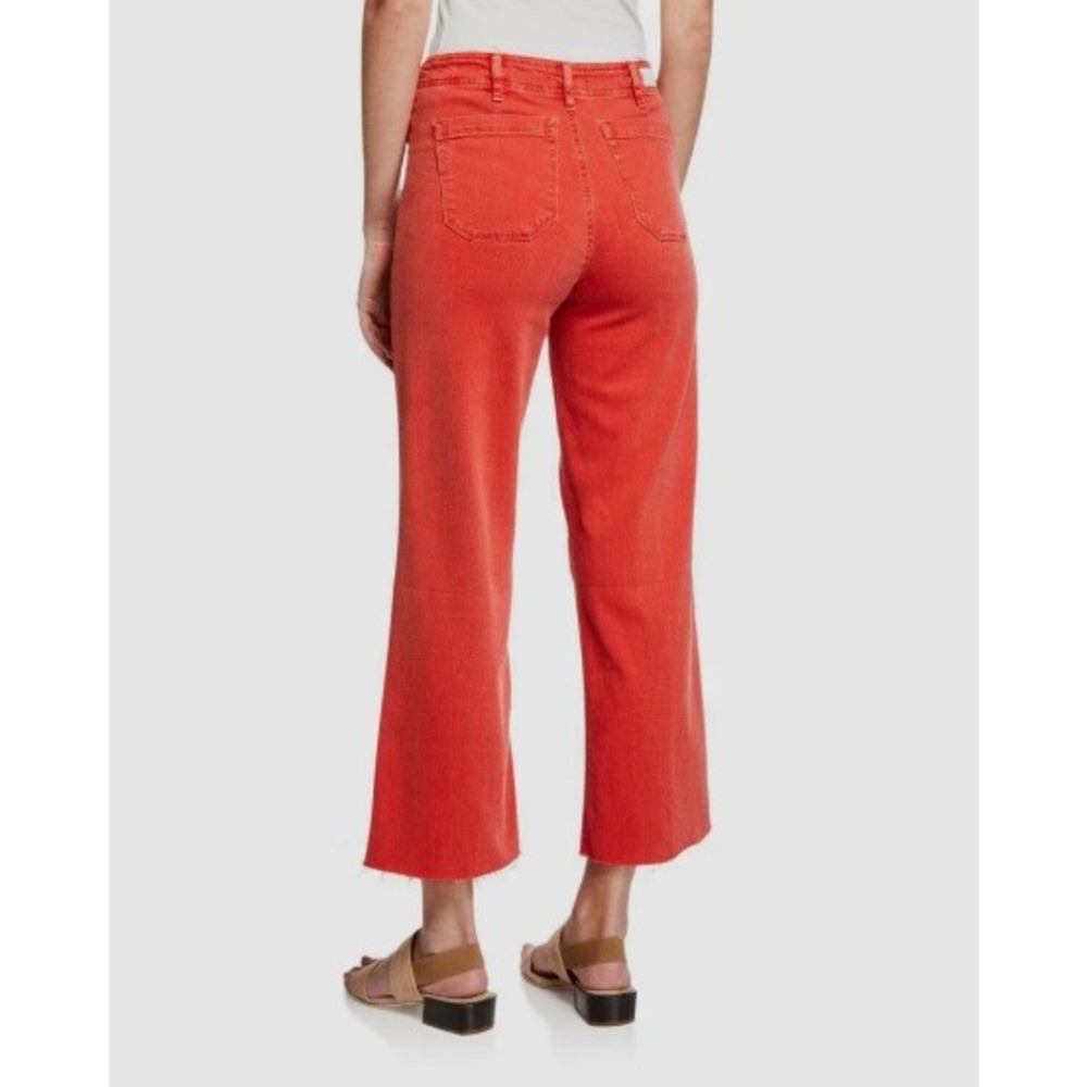 PAIGE Jeans Relaxed Rory Crop Racing Rose Red Raw Hem Stretch Womens Size 29 - Picture 2 of 10